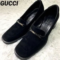 GUCCI グッチ　シルバービット　スエード　スウェード　パンプス　黒ローファー