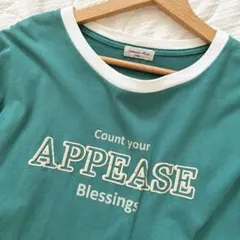 Samansa Mos2 発泡プリント　リンガーTシャツ　緑