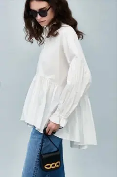 Mila Owen ミラオーウェン シャツ衿ギャザーチュニックブラウス