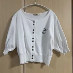 刺繍入り ホワイト 半袖カーディガン ems 白のサムネイル