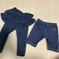 美品　ユニクロ　フリル付きレギンス　パンツセット　デニム　80