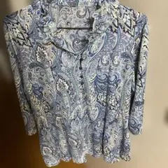レリアン グリーンブルー ペイズリー柄 アイレットレース ブラウス