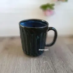 新品未使用 大きめマグカップ 約450ml満水 紺×青 作家 陶芸 仕立て屋陶器