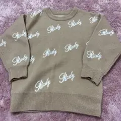 ロゴ入りベージュクルーネックトレーナー S
