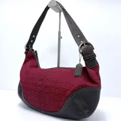 美品✨COACH ワンハンドルバッグ シグネチャー レザー キャンバス レッド