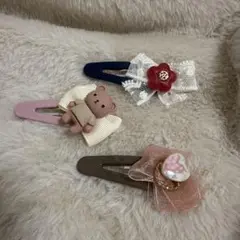 クマと花のヘアクリップ3個セット