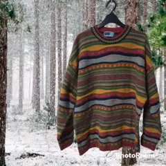 ニット セーター90s古着男子女子カラフルボーダーLサイズ