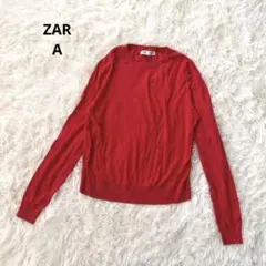 ZARA ザラ 薄手ニット クルーネック 赤 レッド 長袖ニット シンプル