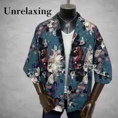 UNRELAXING 半袖シャツ　総柄シャツ　ポリエステルシャツ　オープンカラーのサムネイル
