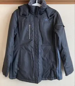 adidas フリースライニング ブラックロングジャケット