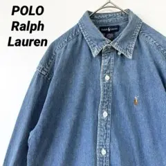 ポロラルフローレン デニムシャツ ワンポイントポニー刺繍ロゴ コットン100%M
