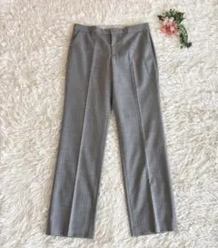 美品23区パンツスラックスグレーチェック大きいサイズ42XLセンタープレス