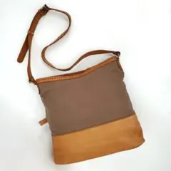 ＊b/レザー キャンバス ショルダーバッグ 斜めがけ カバン ベージュ系