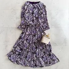 美品 ローレンラルフローレン 花柄 ウエストマーク フレアワンピース