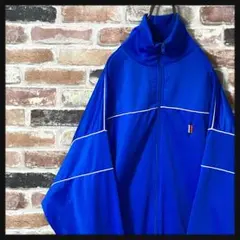 《人気》トラックジャケット　ジャージ　立ち襟　ブルー　青　XL