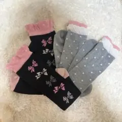 キッズ靴下 2足セット リボン ドット柄