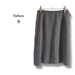 美品【Talbots】100% 絲綢及膝裙 總花紋 絹 黑白 幾何圖案