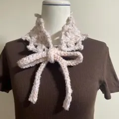 ミニマフラー　フリルマフラー　 フリフリ　 付け襟風　リボンマフラー