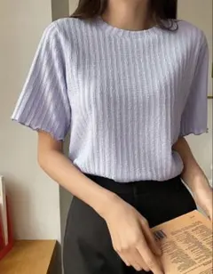 薄紫色 リブ編み 半袖 Tシャツ パープル Mサイズ SHEIN
