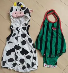 牛柄＆スイカ柄　ロンパースセット 70