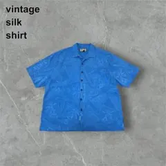ヴィンテージオープンカラーシルクシャツ 開襟 刺繍 半袖フェードL
