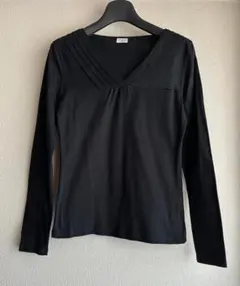 タック襟ぐり ブラックフォーマル長袖Tシャツ レディースS〜Ｍ