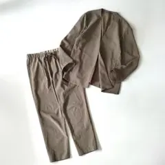 アダムエロペ ノーカラージャケット＆イージーパンツ セットアップ M ベージュ