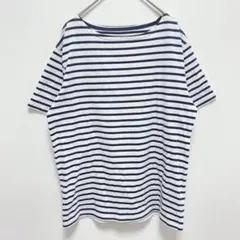 ジーユー|メンズ ボーダー柄 半袖Tシャツ【M】ボートネック カジュアル 紺白