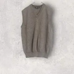 ニットベスト　ノースリーブ　M ウール・カシミヤ混　グレー　Ｖネック　シンプル