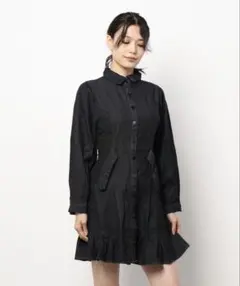 ダークデニム ボタン付きミニワンピースのサムネイル