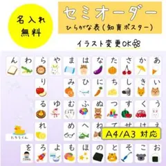 【名入れ無料】ひらがな表 セミオーダー 知育ポスター あいうえお表 A4/A3