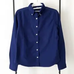 ユニクロ ネイビー ボタンダウン 長袖シャツ M