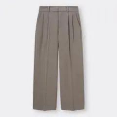 GU タックワイドパンツ　グレー　34ブラウン　M