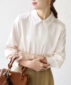 【ご購入前コメント下さい】サテン レースカラー ブラウス