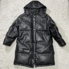 リアルレザー ロング ダウンコート 黒 L レザージャケット 牛革　カウレザー