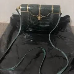 クロコダイル型押し ショルダーバッグ ダークグリーン