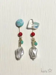 273 ガラス・シーグラス&シー陶器　ピアス