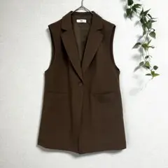 美品✨WEGO ウィゴー テーラードロングジレ ベスト ブラウン F 体型カバー