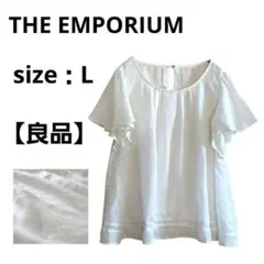 【良品】THE EMPORIUM 半袖ブラウス ホワイト フレア袖 レース Lのサムネイル