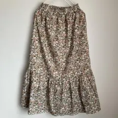 ユニクロPaul &JOE花柄ロングフレアティアードスカート緑ゴム