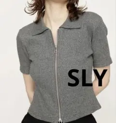 スライ　SLY フロントジップ カットリブ トップス 半袖 グレー　ピチTのサムネイル