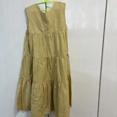 ノースリーブ 黄色ティアードワンピース