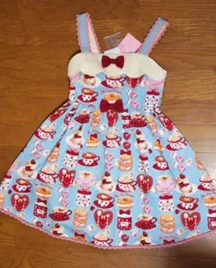 シャーリーテンプル　シャーリーカフェプリント　ワンピース水色限定120cm