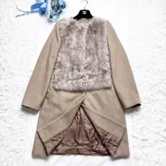 マックスマーラ ロングコート ファー切替 異素材 ノーカラー 大きいサイズ 42