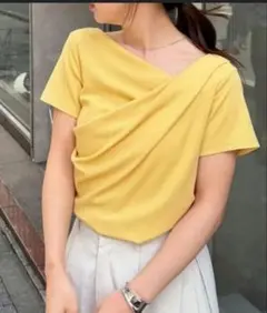 RANAN 2wayドレープオフショルリブTシャツ　イエロー LL