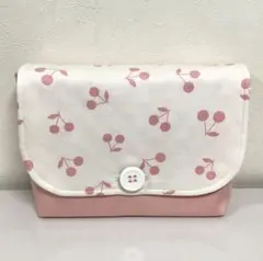 Bonpoint ボンポワン チェリー刺繍 バニティポーチ ホワイト ベロア