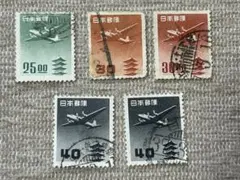 1951年発行　五重塔　航空　5枚セット　使用済み切手