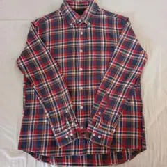 メンズ　M　長袖シャツ　赤グレー白　チェック