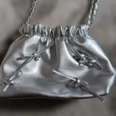 シルバー ギャザー付きショルダーバッグ