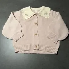 薄いピンクのフリル襟カーディガン テータテート 95 新品未使用